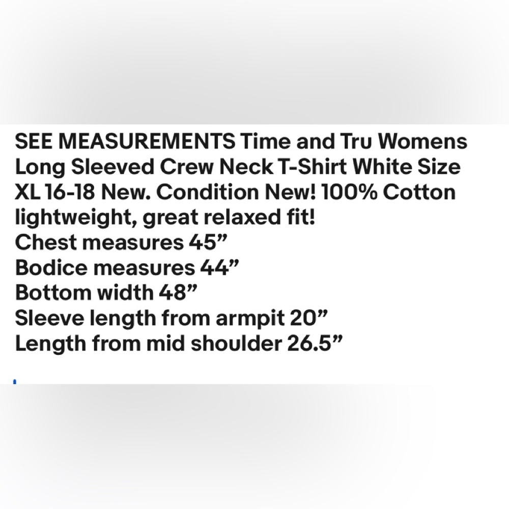 TIME and TRU Womens Long Sleeved Crew Neck T-Shirt White Size XL 14-16 New - Picture 8 of 8